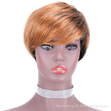 Cheap highlight gold wholesale short glueless private label inch bob pixie cut brazilian 100% raw human hair wig black women
